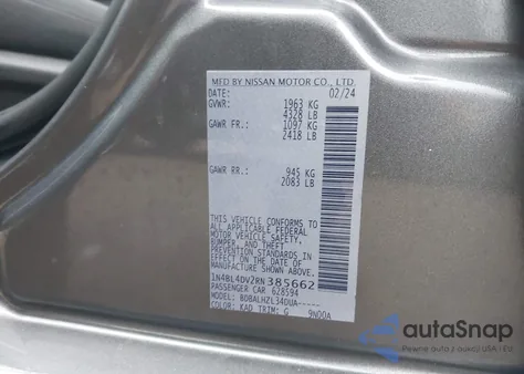 2024 Nissan Altima Sv Fwd from USA, damaged, VIN 1N4BL4DV2RN385662